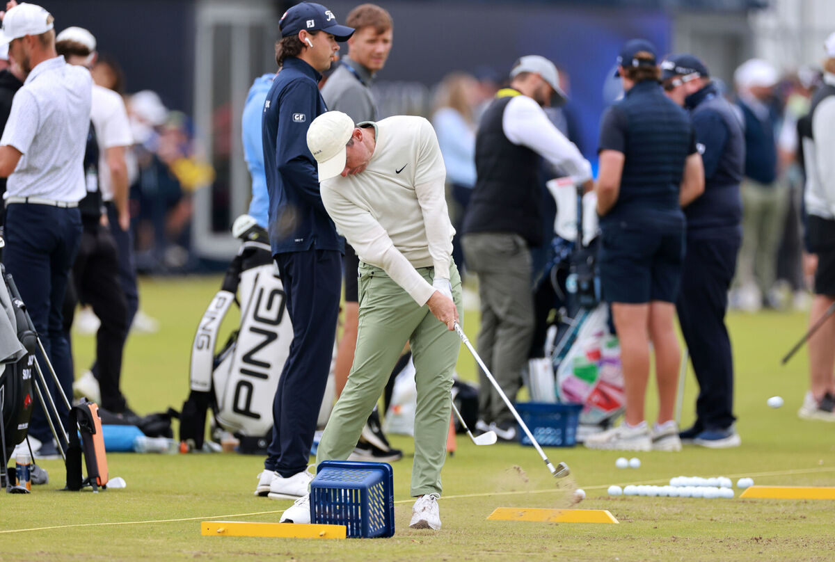 Rory McIlroy on the driving range on Monday. Photo credit: Steve Welsh/PA Wire.