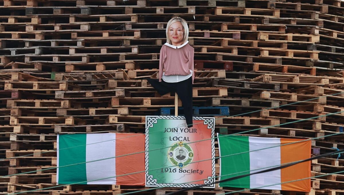 A effigy of Sinn Féin vice president Michelle O'Neill on the Eastvale Avenue bonfire in Dungannon, on July 11, 2023. Picture: Liam McBurney/PA A effigy of Sinn Féin vice president Michelle O'Neill on the Eastvale Avenue bonfire in Dungannon, on July 11, 2023. Picture: Liam McBurney/PA