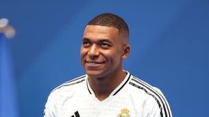 Kylian Mbappe has been presented to fans at the Bernabeu Stadium as Real Madrid’s latest recruit (Isabel Infantes/PA)
