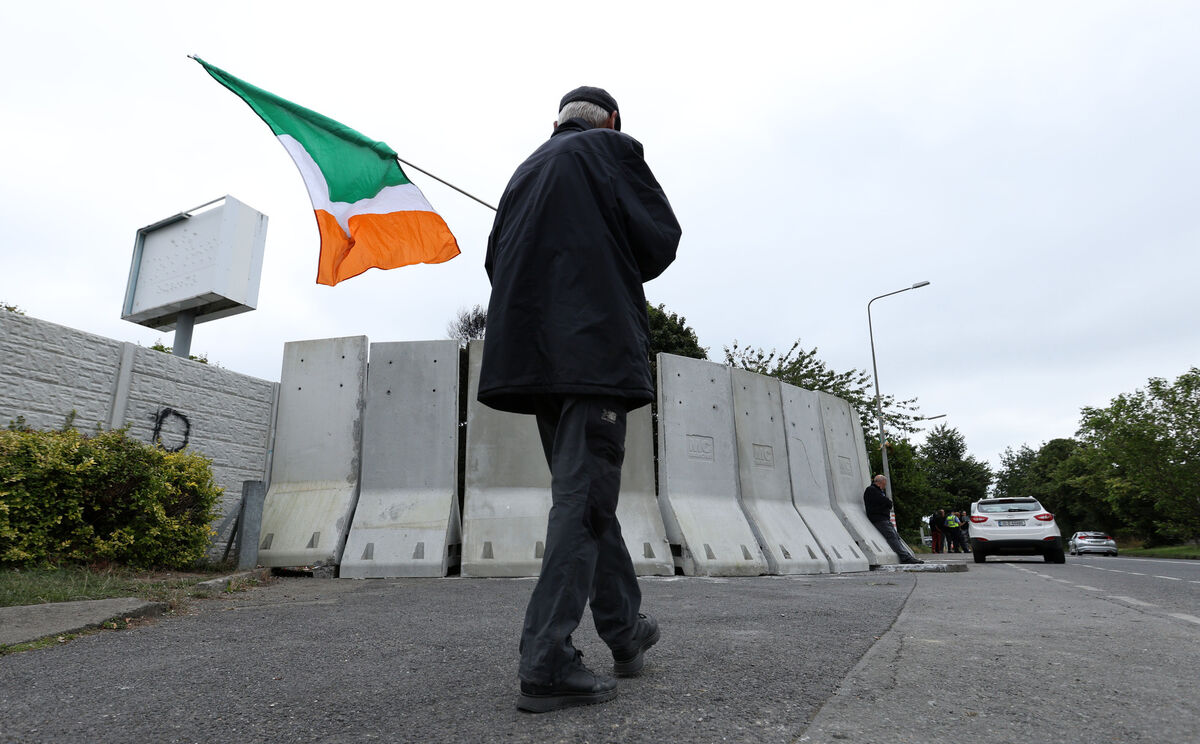 Concrete barriers erected overnight at the scene of Monday's violence at the site of the old Crown Paint factory. Picture: Colin Keegan, Collins Dublin