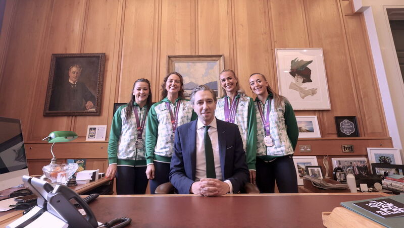 Mr Harris welcomes members of Athletics Ireland to Government Buildings after a hugely successful European Athletics Championships 2024. Picture: Sam Boal/Collins 