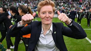 <p>ONTO FRIDAY'S DRAW: Republic of Ireland head coach Eileen Gleeson celebrates after the 2025 UEFA Women's European Championship qualifying group A win over France at Páirc Uí Chaoimh in Cork. Photo by Stephen McCarthy/Sportsfile</p>