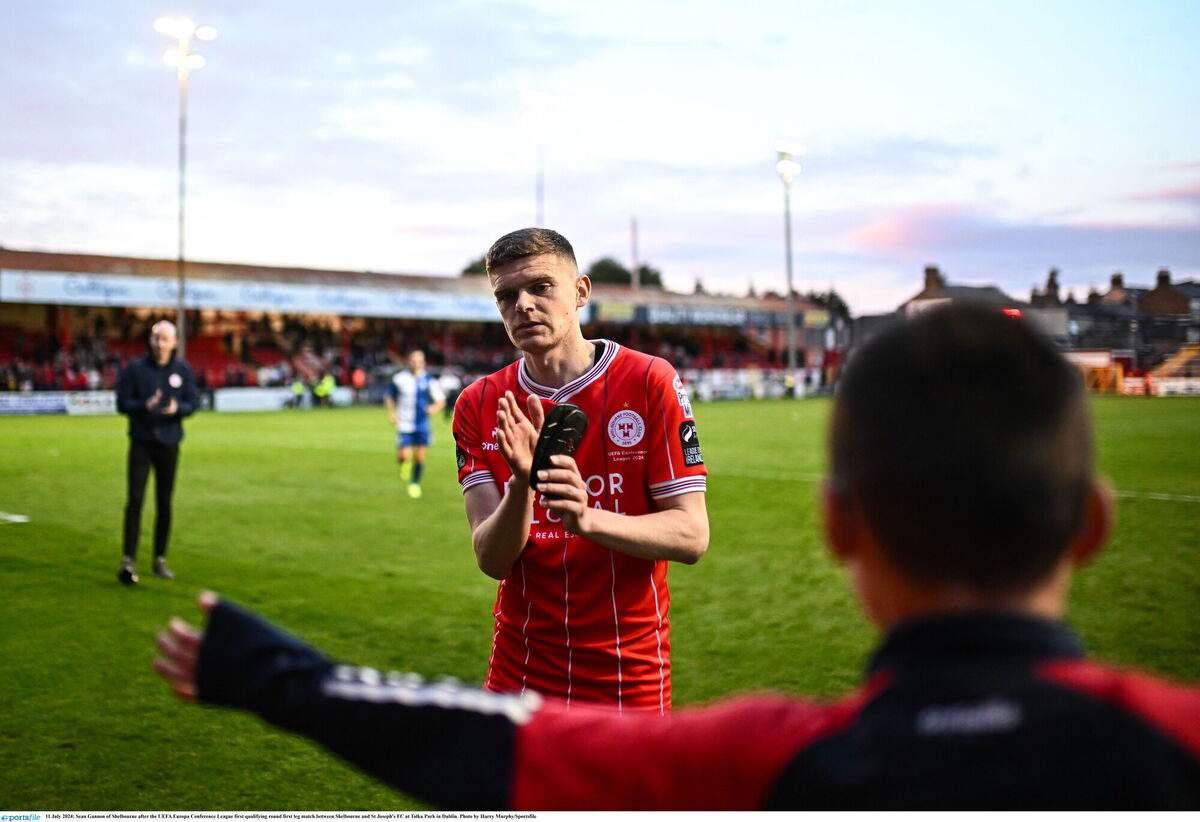 Sean Gannon of Shelbourne after the UEFA Europa Conference League first qualifying round first leg match between Shelbourne and St Joseph's FC at Tolka Park Sean Gannon of Shelbourne after the UEFA Europa Conference League first qualifying round first leg match between Shelbourne and St Joseph's FC at Tolka Park