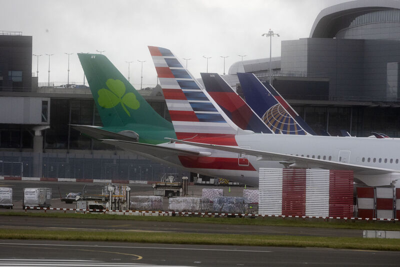 Aer Lingus aircraft amongst American aircraft at Dublin Airport, at their stands as a major Cyber problem effects many airlines and and companies around the world. Picture: Collins Photos Aer Lingus aircraft amongst American aircraft at Dublin Airport, at their stands as a major Cyber problem effects many airlines and and companies around the world. Picture: Collins Photos