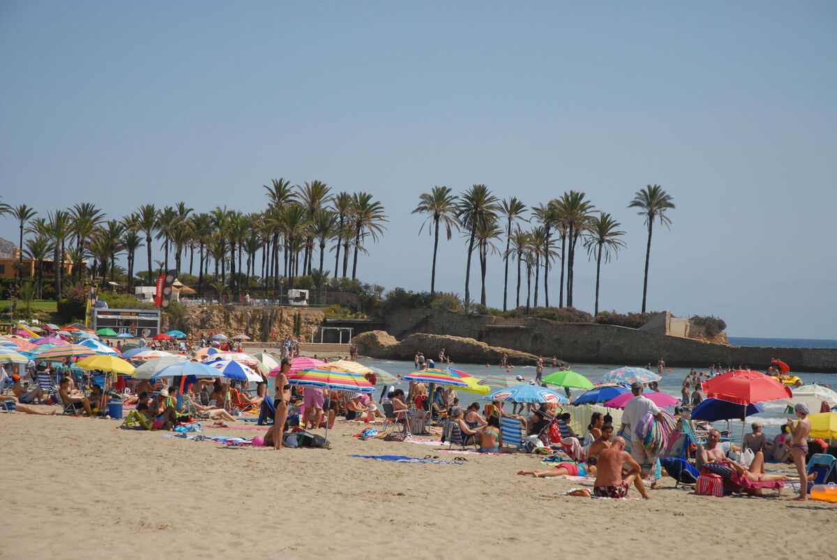 The Arenal beach, crowded in the summer, Javea on the Costa Blanca, Spain. File Picture