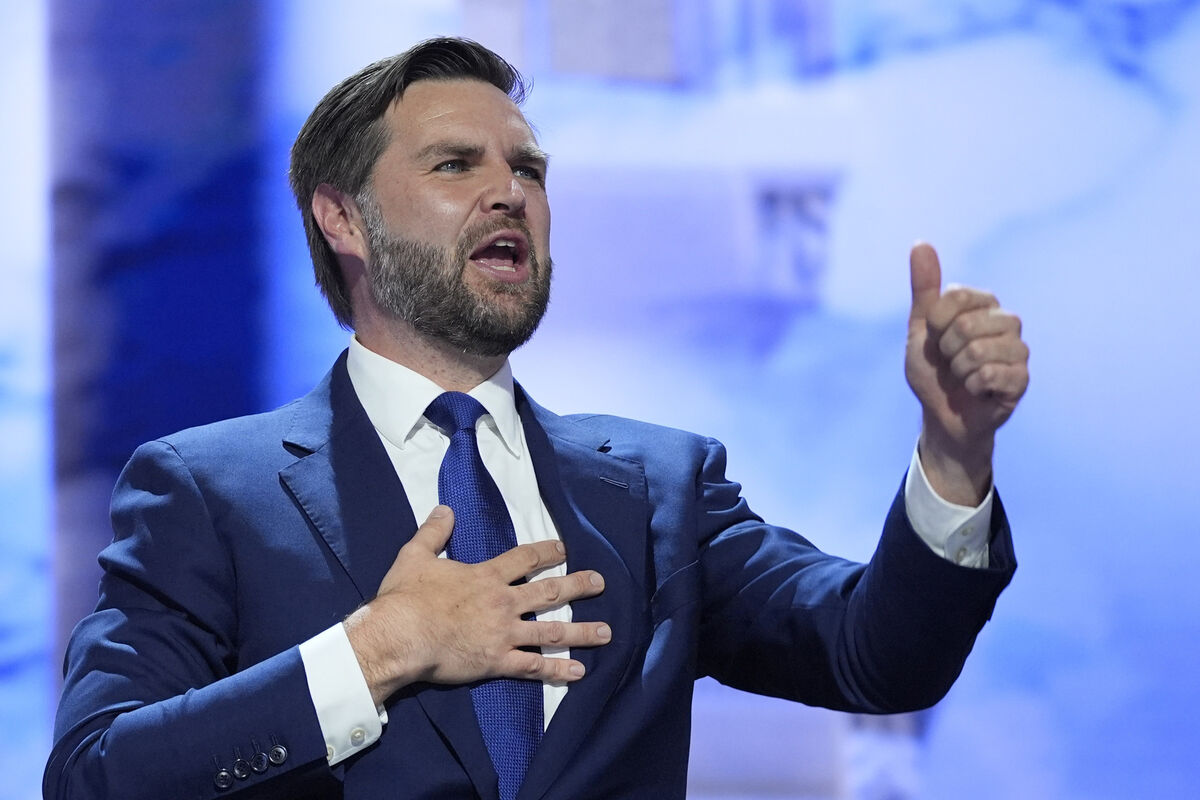 Republican vice presidential candidate Sen. JD Vance, R-Ohio, stands on stage after speaking at the third day of the Republican National Convention at the Fiserv Forum, Wednesday, July 17, 2024, in Milwaukee. (AP Photo/Evan Vucci)