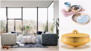 <p>Left, Bo Concept three-seater sofa, top right, Coastline ceramics, below right, Annadale Brickworks casserole dish.</p>