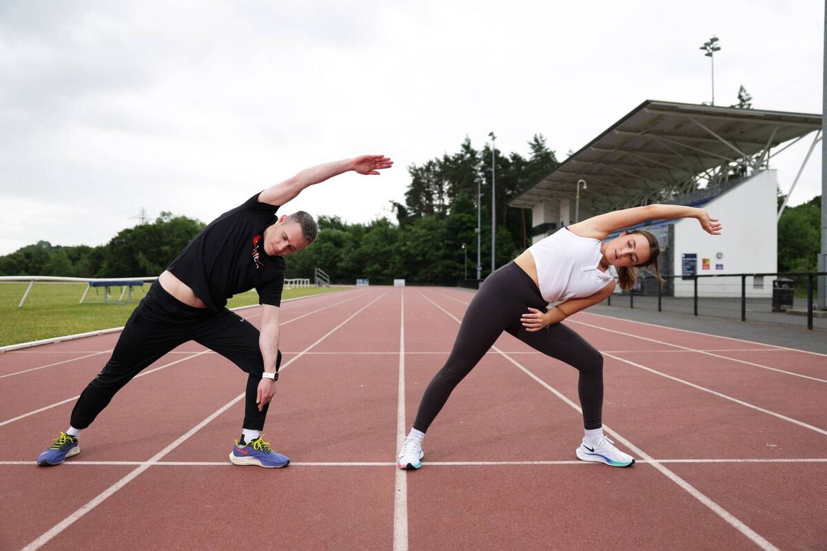 Kate Demolder gets a stretch in with Dancing with the Stars Paralympian Jason Smyth. Picture: Kelvin Boyes/Press Eye