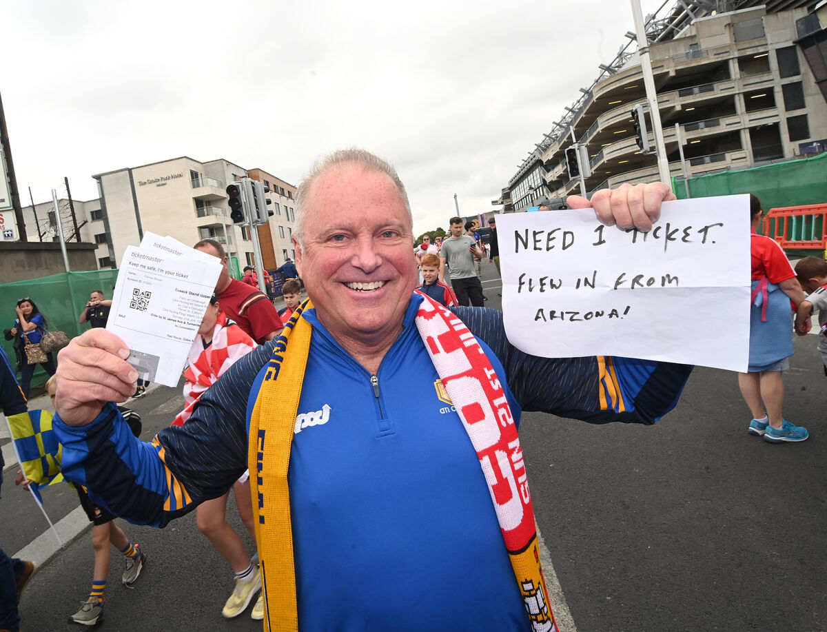  Mike Russell from Arizona, USA, flew in and secured a ticket to watch the epic clash at Croke Park. Picture: Larry Cummins