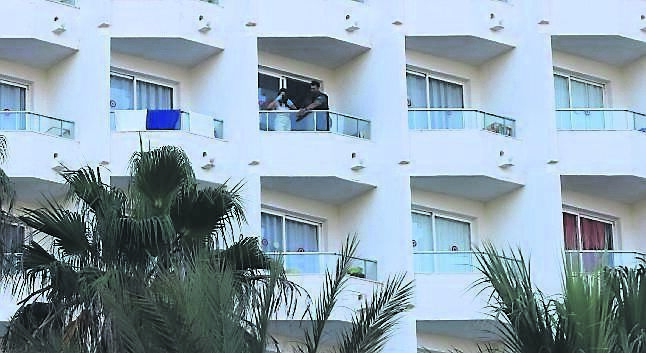 Emergency services teams at the scene of the fall at the Club Mac hotel in Puerto de Alcudia, Mallorca.	Picture: Solarpix
