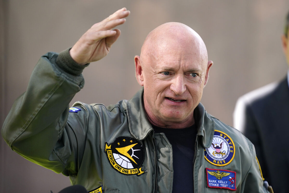 Arizona Democratic Sen. Mark Kelly speaks during a news conference at the Arizona Capitol in Phoenix. Picture: AP Photo/Ross D. Franklin