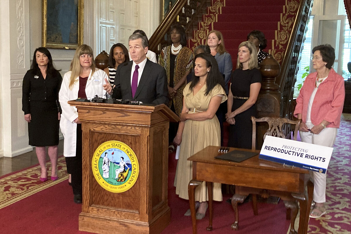 North Carolina Democratic Governor Roy Cooper speaks at the Executive Mansion in Raleigh, N.C. on Wednesday, July 6, 2022. Picture: AP Photo/Gary D. Robertson