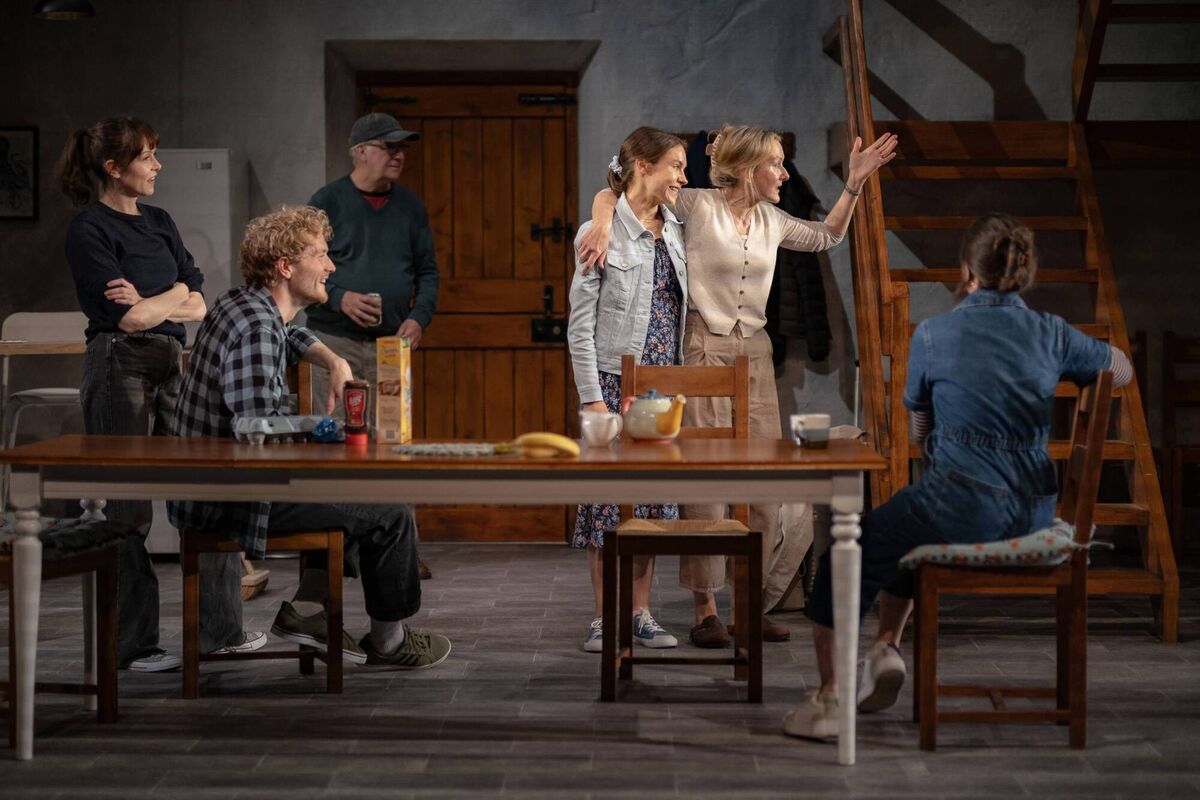Valene Kane, Leonard Buckley, Stephen Brennan, Venetia Bowe, Cathy Belton and Simone Collins in Reunion at Black Box theatre. Photo: Marcin Lewandowski Valene Kane, Leonard Buckley, Stephen Brennan, Venetia Bowe, Cathy Belton and Simone Collins in Reunion at Black Box theatre. Photo: Marcin Lewandowski