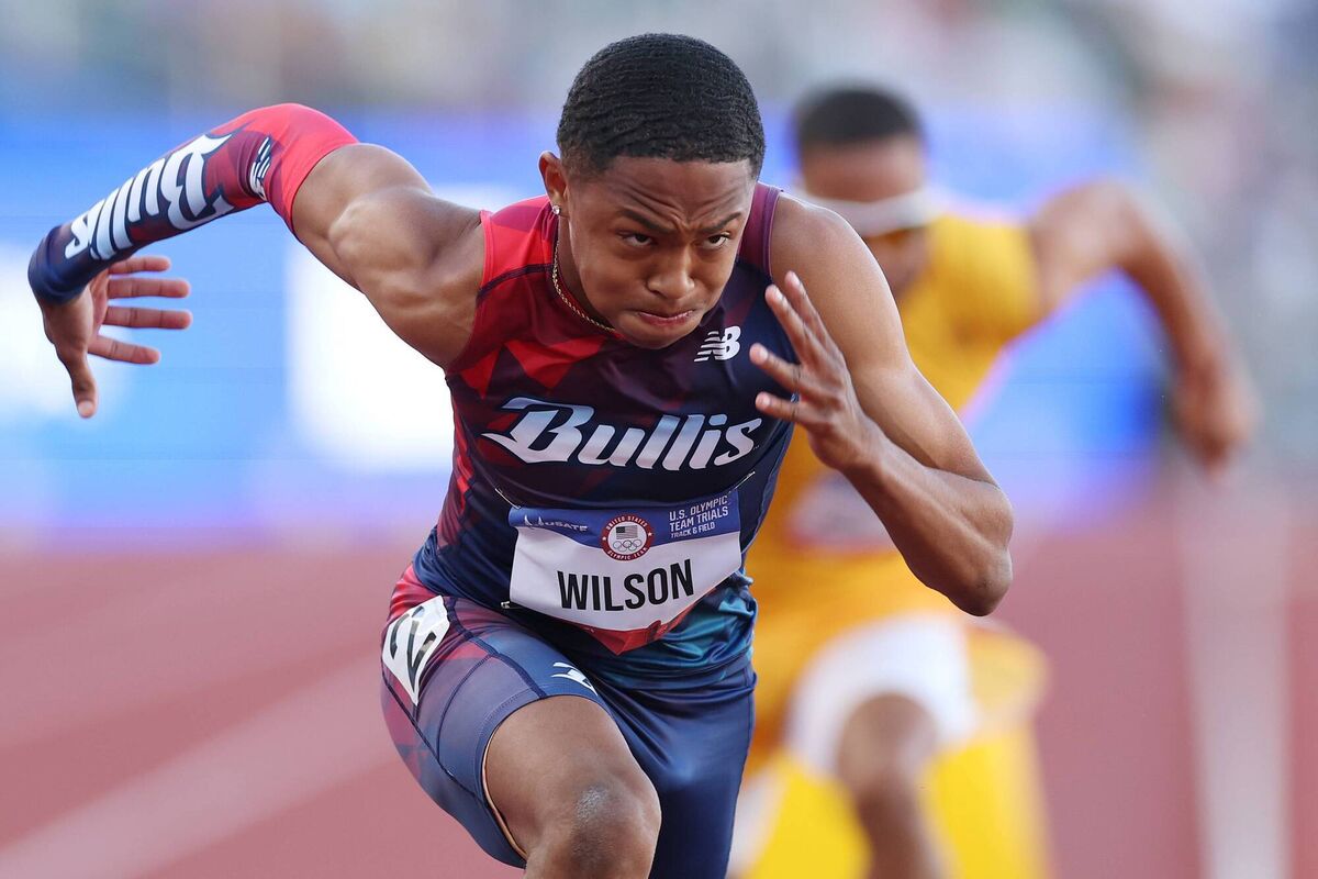 EUGENE, OREGON - JUNE 24: Quincy Wilson competes in the men's 400 meter final on Day Four of the 2024 U.S. Olympic Team Track &amp; Field Trials at Hayward Field on June 24, 2024 in Eugene, Oregon. (Photo by Patrick Smith/Getty Images)