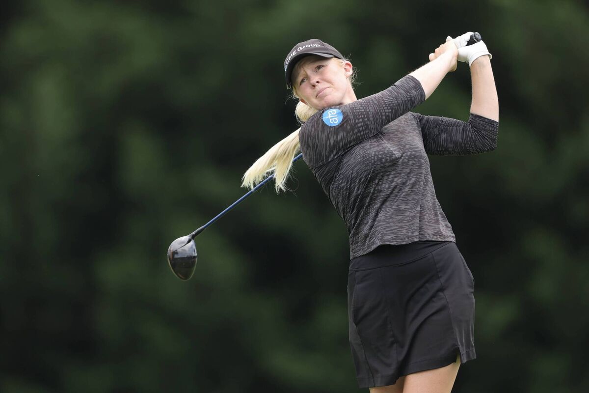 Stephanie Meadow hits a tee shot on the 14th hole during the third round of the 2023 KPMG Women's PGA Championship at Baltusrol Golf Club. (Photo by Christian Petersen/Getty Images)