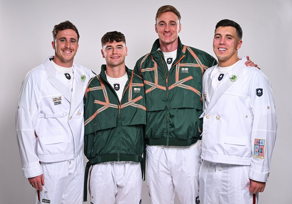 Swimmers, from left, Max McCusker, Conor Ferguson, Shane Ryan and Darragh Greene during the Team Ireland Paris 2024 team announcement for swimming. Photo by David Fitzgerald/Sportsfile
