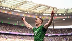 <p>PERFECT START: Terry Kennedy celebrates scoring his Ireland's second try. Pic: Stephen McCarthy, Sportsfile</p>