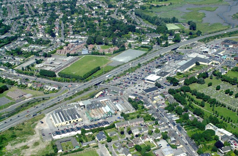 An aerial view of Douglas village, the shopping centre, playing fields, part of the old cemetery and, far left, site for proposed PCC. File image: Richard Mills.