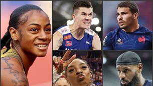 <p>Clockwise from main: Sha’Carri Richardson, Jakob Ingebrigtsen, Antoine Dupont, LeBron James, and Simone Biles — some of the biggest names to keep an eye on.</p>
