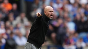 <p>Manchester United's Erik ten Hag during the pre-season friendly match at the Scottish Gas Murrayfield Stadium.</p>