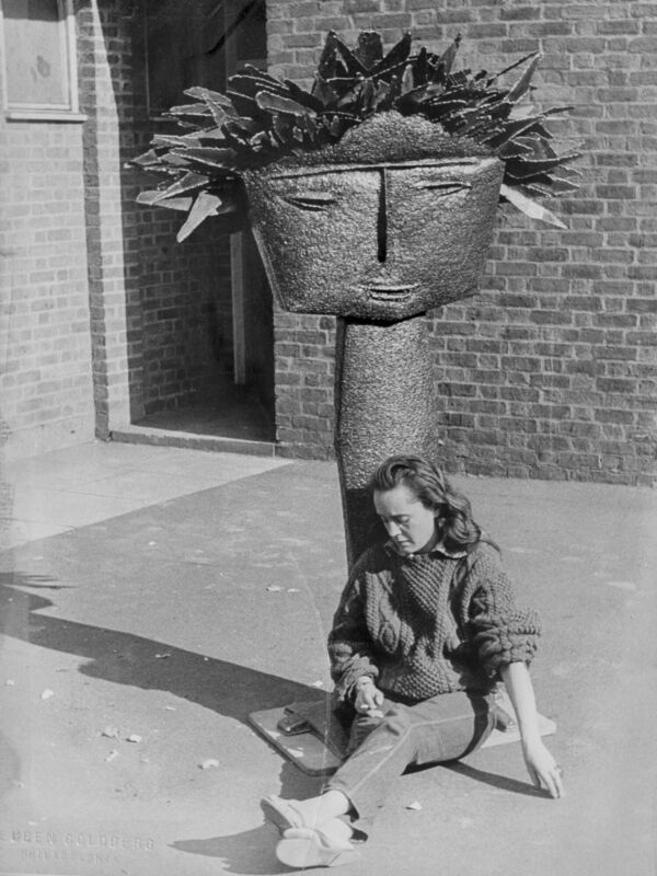 Hilary Heron sitting with Crazy Jane III (1958). Image courtesy of Estate of Hilary Heron