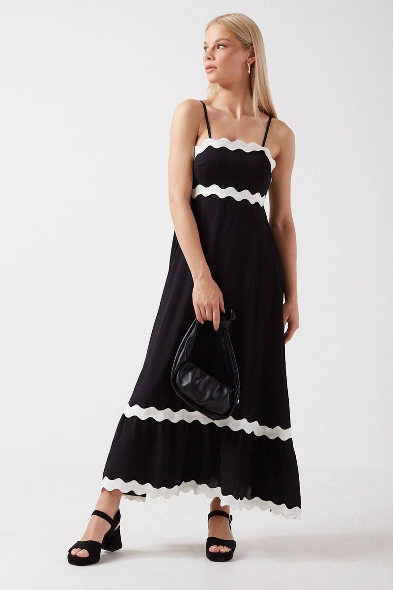 €34.99, Yasmim Strappy Wavy Contrast Trim Maxi Dress, iClothing.com