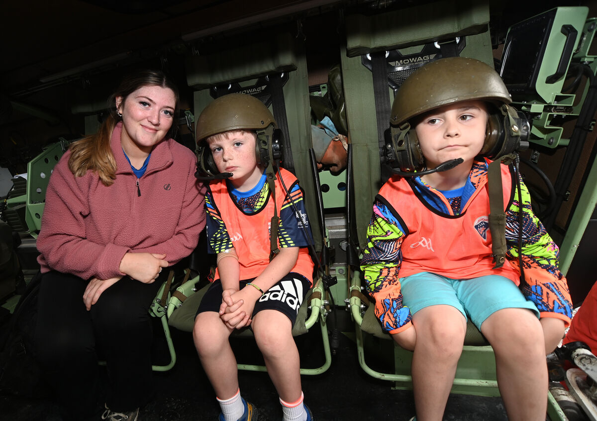 Lillie and Paddy Barry and Donnacha seated in an Irish Army Mowag armoured vehicle at the Cúl Eile summer camp in Castlelyons Co Cork, organised by The Friends of Dean & Padraig. Picture: Larry Cummins Lillie and Paddy Barry and Donnacha seated in an Irish Army Mowag armoured vehicle at the Cúl Eile summer camp in Castlelyons Co Cork, organised by The Friends of Dean & Padraig. Picture: Larry Cummins