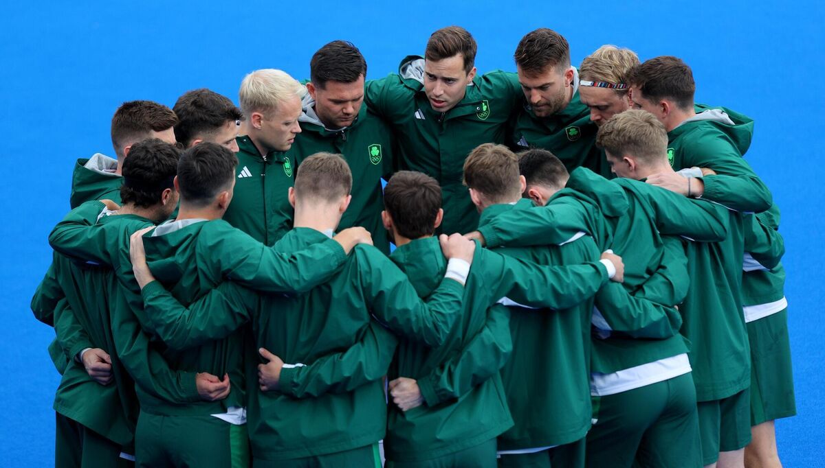 DAY ONE: The Ireland team huddle before their first hockey game. Pic: ©INPHO/Ryan Byrne