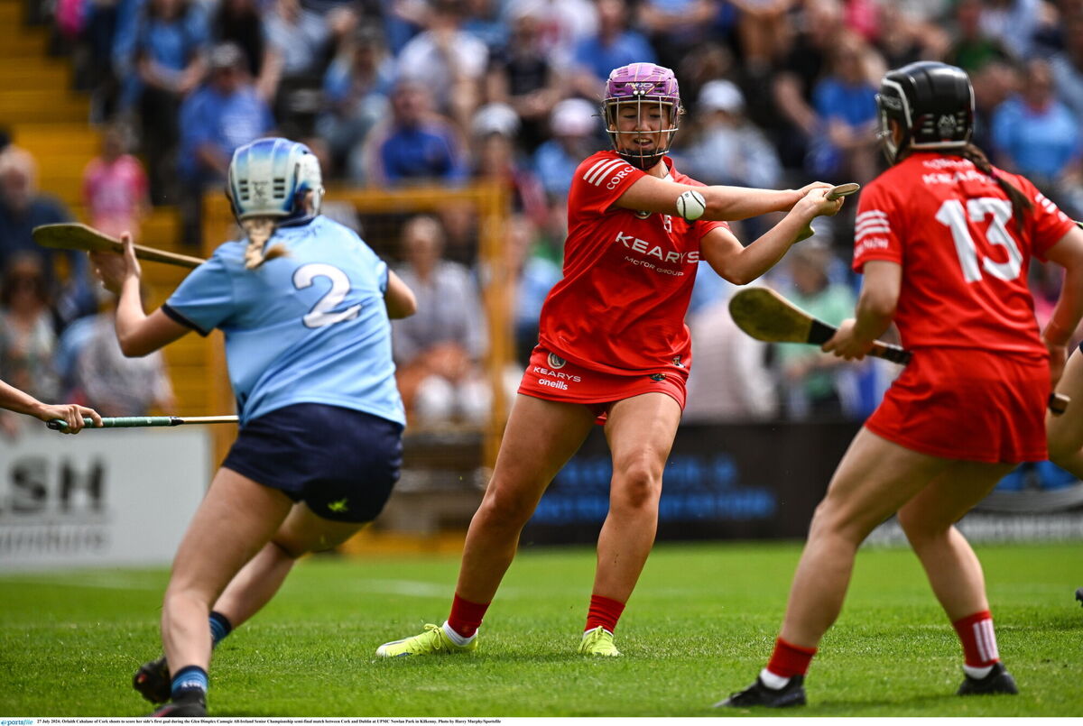 Orlaith Cahalane shoots to score her side's first goal. Pic: Harry Murphy/Sportsfile