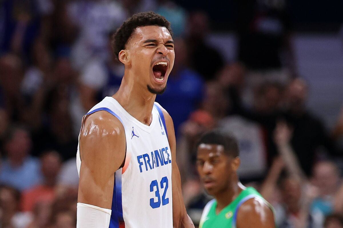 PHENOM: France's NBA star Victor Wembanyama reacts after a dunk. Pic: Gregory Shamus/Getty Images