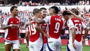<p>Arsenal's Gabriel Jesus celebrates a goal against Manchester United at SoFi Stadium on July 27, 2024 in Inglewood, California. (Photo by Ronald Martinez/Getty Images)</p>