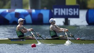 <p>PULL LIKE AN UNDERDOG: Ireland's Paul O'Donovan and Fintan McCarthy compete in the lightweight men's double sculls rowing heat. Pic: AP Photo/Ebrahim Noroozi.</p>