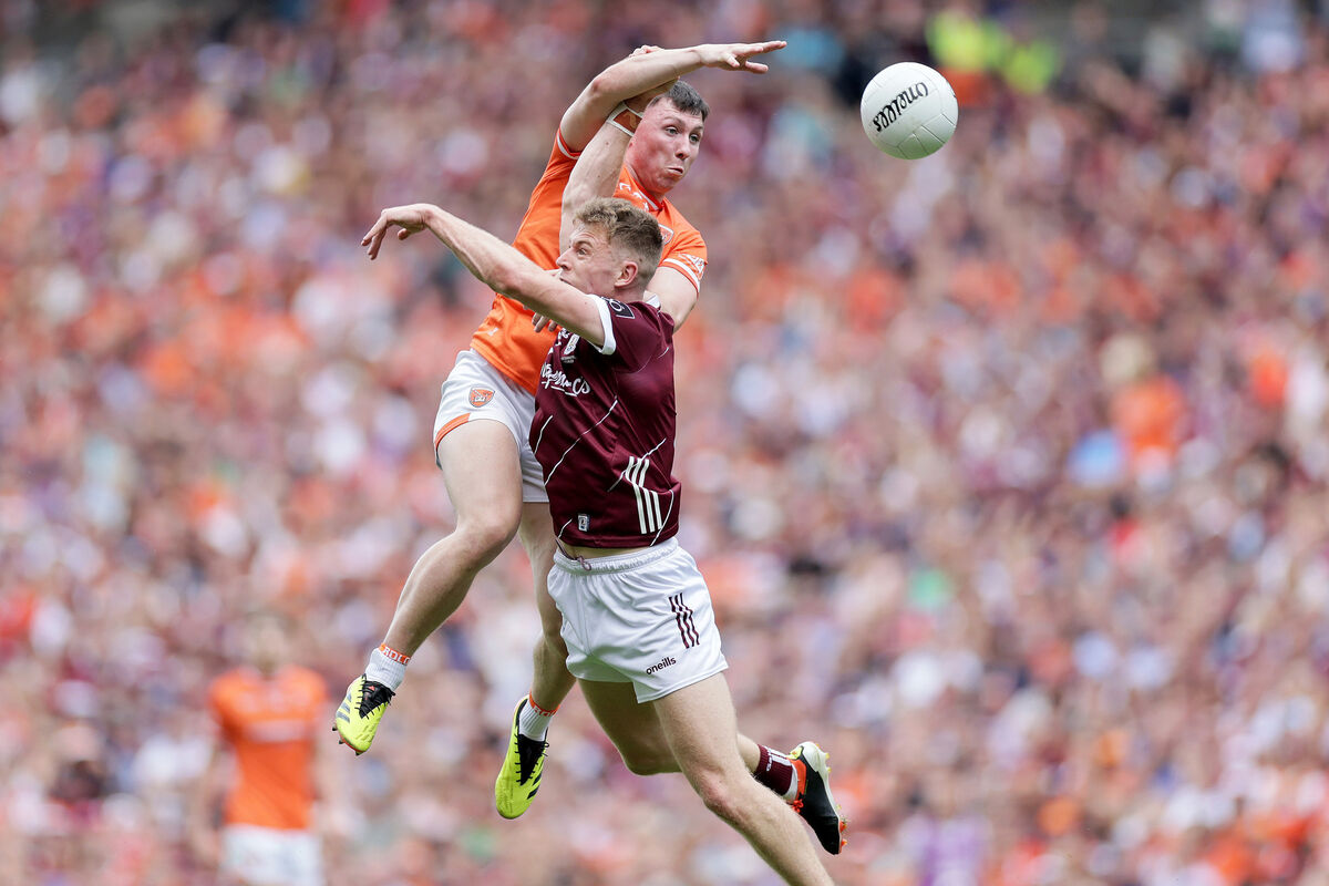 Armagh's Oisin Conaty and Dylan McHugh of Galway. Pic: ©INPHO/Laszlo Geczo