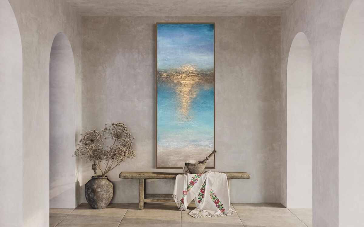 The Riviera is mixed media, acrylic, stretched on premium Italian cotton canvas. The Riviera is mixed media, acrylic, stretched on premium Italian cotton canvas.