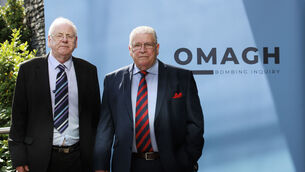 <p>Omagh bomb campaigners Michael Gallagher, left, and Stanley McCombe at the Strule Arts Centre in Omagh, where chairman Andrew Turnbull is convening the first public hearing into the Omagh bomb attack. Picture: Liam McBurney/PA</p>