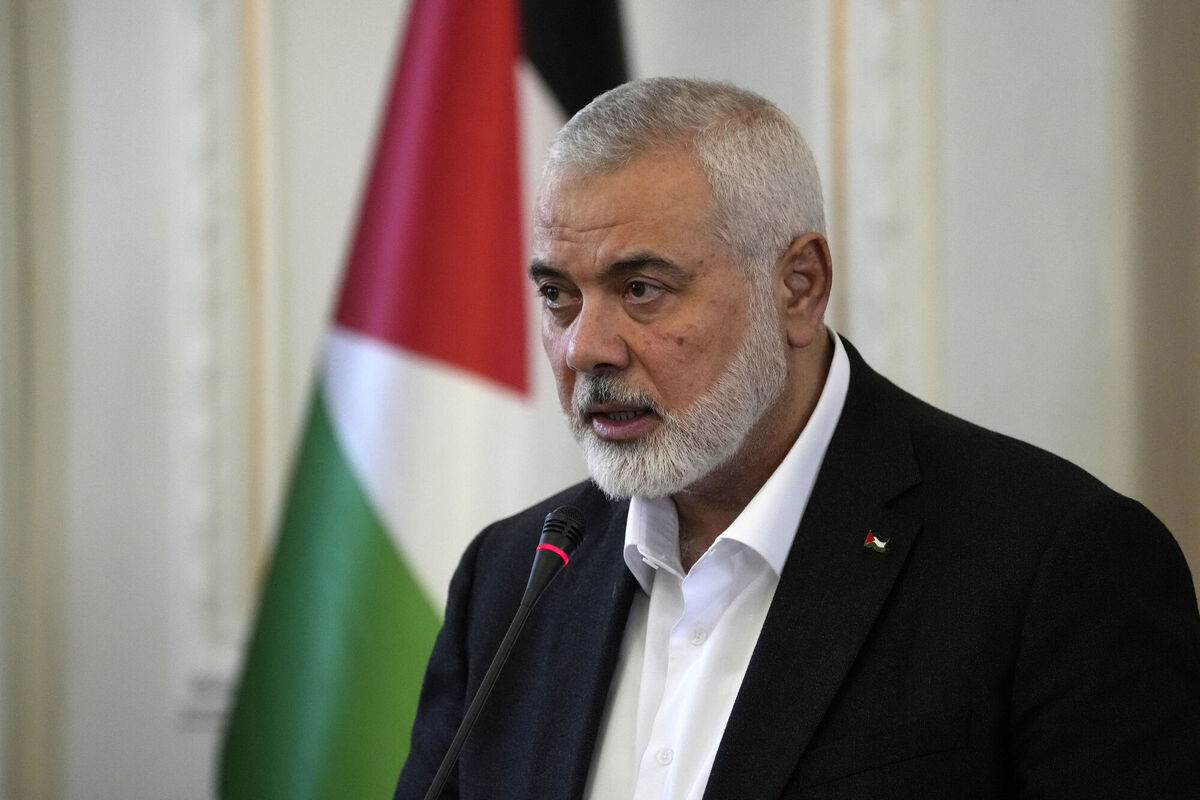 Hamas chief Ismail Haniyeh speaks during a press briefing after his meeting with Iranian Foreign Minister Hossein Amirabdollahian in Tehran, Iran, March 26, 2024. Picture: AP Photo/Vahid Salemi