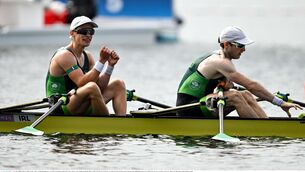<p>FINALISTS: Fintan McCarthy, left, and Paul O'Donovan Celebrate after their men’s lightweight double sculls semi-final. Photo by Brendan Moran/Sportsfile</p>