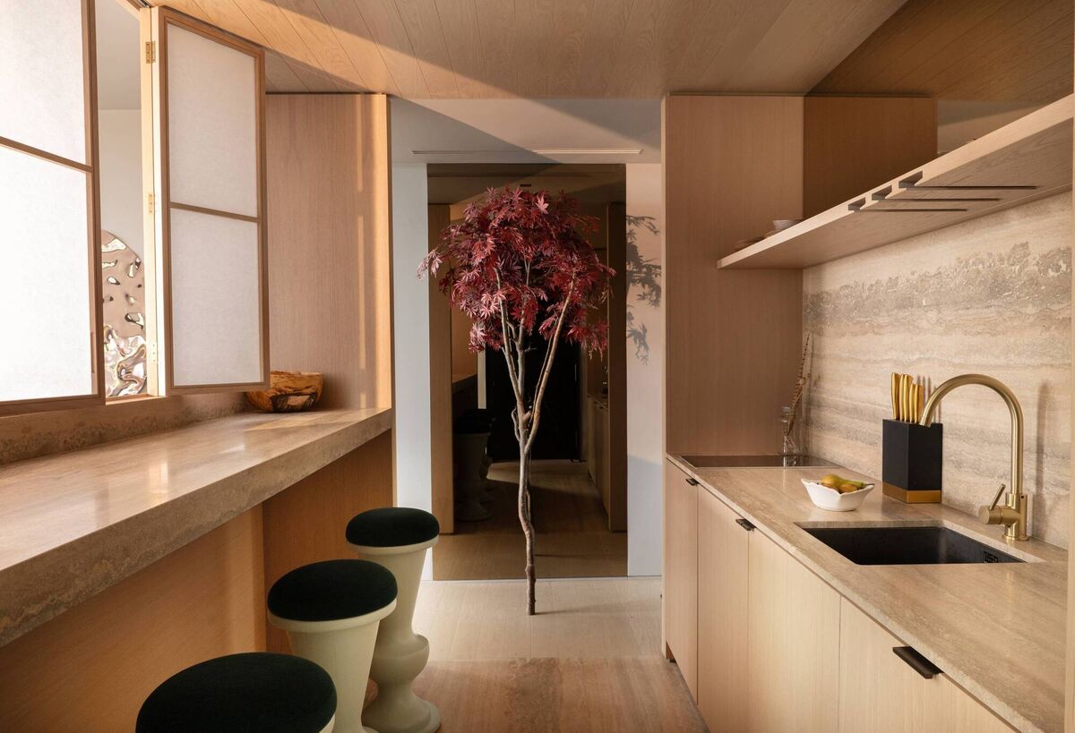 A red Japanese maple tree is in each suite A red Japanese maple tree is in each suite