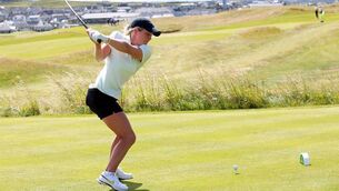 <p>Cork golfer Sara Byrne teeing off the 18th in Lahinch on the final day of the Arnold Palmer Cup.</p>