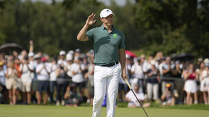 <p>SOLID START: Rory McIlroy, of Ireland, reacts to the crowd after putting on the 5th green. Pic: George Walker IV, AP</p>