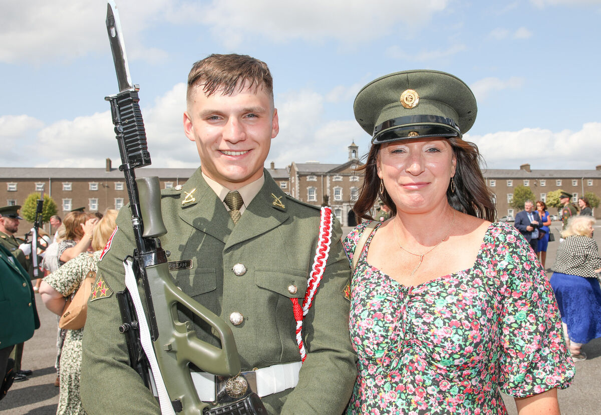 Pte Seán Whelan with his mother Lorraine at the passing-out ceremony. Picture: David Creedon Pte Seán Whelan with his mother Lorraine at the passing-out ceremony. Picture: David Creedon