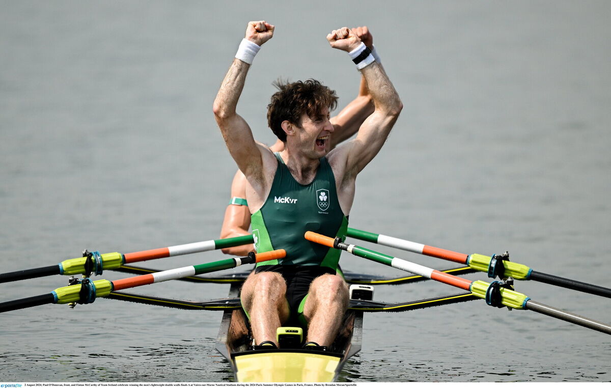 GOLDEN MOMENT: Fintan McCarthy, left, and Paul O'Donovan of Team Ireland celebrate. Pic: Brendan Moran/Sportsfile GOLDEN MOMENT: Fintan McCarthy, left, and Paul O'Donovan of Team Ireland celebrate. Pic: Brendan Moran/Sportsfile