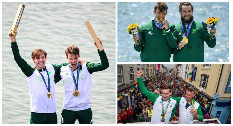 Paul O'Donovan has made history becoming the first ever Irish Olympian to medal at three Games - winning all three in the men's lightweight double sculls. Left, he celebrates with Fintan McCarthy after winning gold at the Paris Games in 2024. Top right, he again celebrates with McCarthy after winning gold at Tokyo 2020 and bottom right with his brother Gary in Skibbereen after winning silver at Rio 2016. Paul O'Donovan has made history becoming the first ever Irish Olympian to medal at three Games - winning all three in the men's lightweight double sculls. Left, he celebrates with Fintan McCarthy after winning gold at the Paris Games in 2024. Top right, he again celebrates with McCarthy after winning gold at Tokyo 2020 and bottom right with his brother Gary in Skibbereen after winning silver at Rio 2016.
