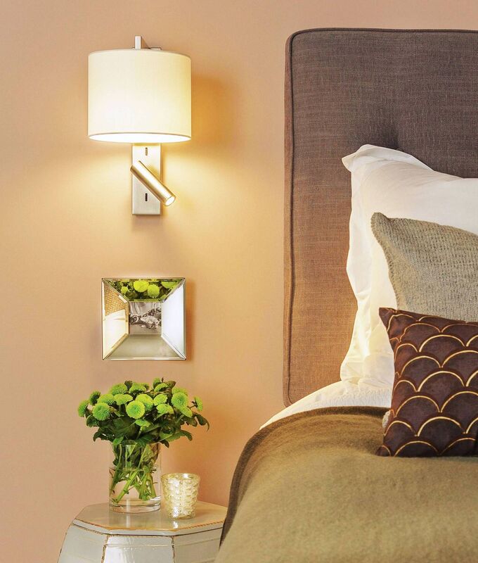 Some bedside lighting includes discreet USB ports to charge your phone while you sleep. Lindy Floren flexible reading light in brushed gold, €70, various suppliers.