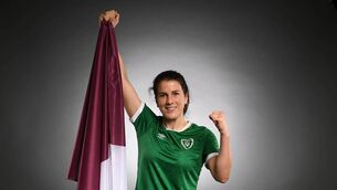 <p>TRIBAL INSTINCTS: Republic of Ireland's Niamh Fahey poses with a Galway flag. Pic Stephen McCarthy/Sportsfile</p>