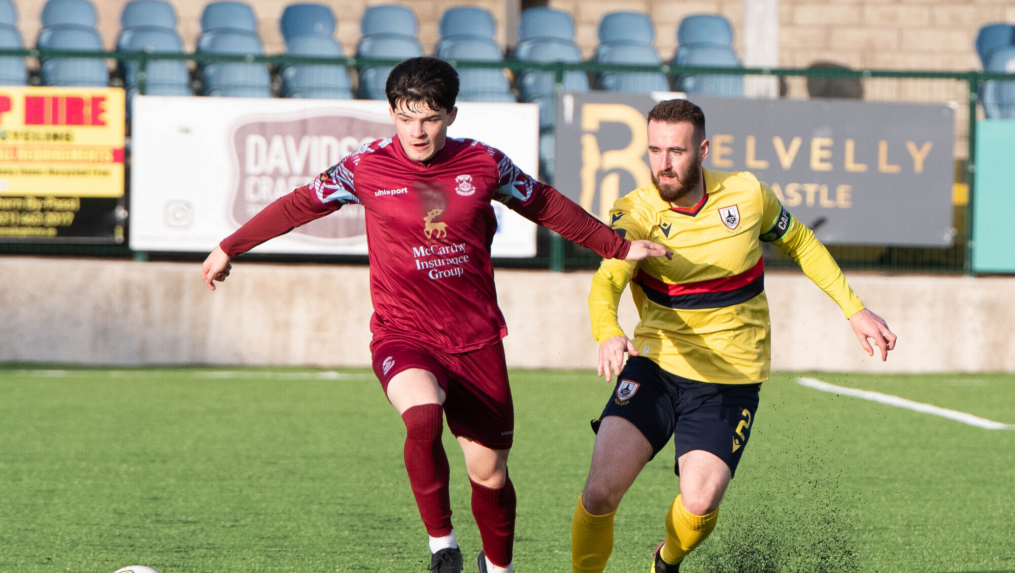 COBH TAKE THE SPOILS: Cobh Ramblers Luka Le Bervet keeps Longford Town's Shane Elworthy away from the ball. Picture: Howard Crowdy