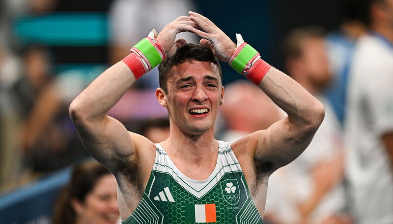 GOLDEN BOY: Rhys McClenaghan after competing in the men's pommel horse final. Picture: David Fitzgerald/Sportsfile
