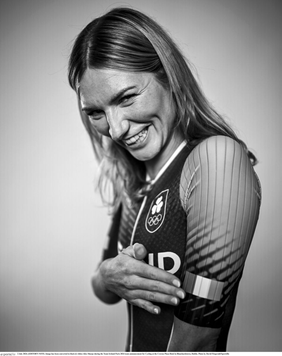 Alice Sharpe during the Team Ireland Paris 2024 team announcement for Cycling at the Crowne Plaza Hotel in Blanchardstown, Dublin. Photo by David Fitzgerald/Sportsfile Alice Sharpe during the Team Ireland Paris 2024 team announcement for Cycling at the Crowne Plaza Hotel in Blanchardstown, Dublin. Photo by David Fitzgerald/Sportsfile