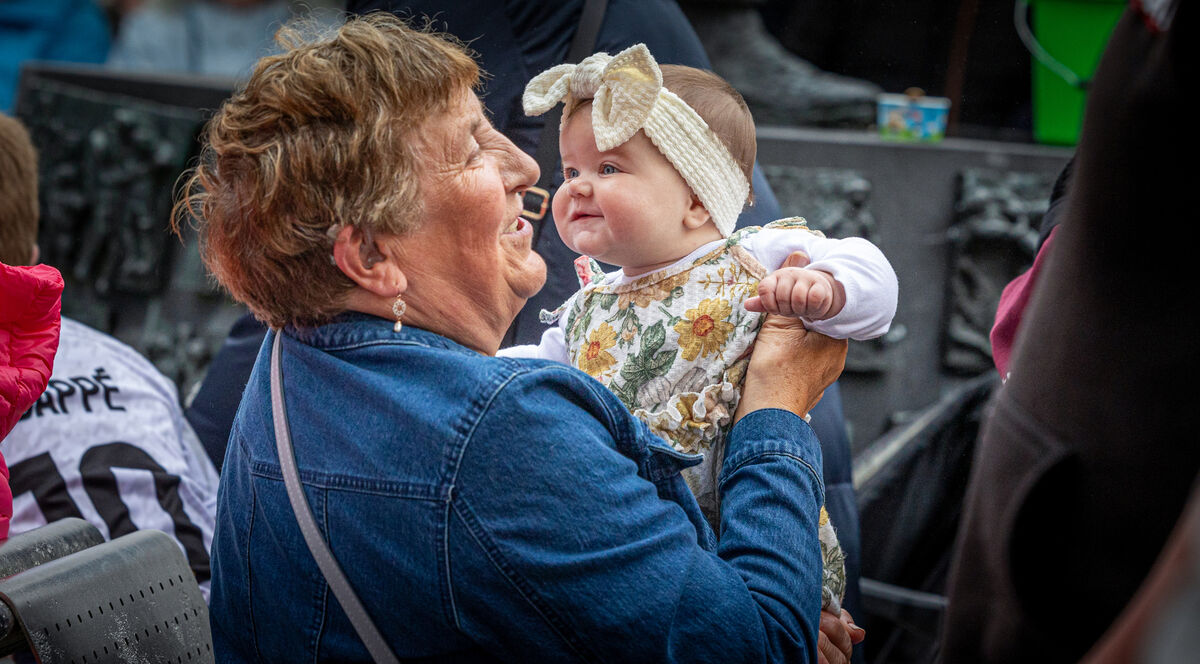 Rayna Defiore, five months old, from New York, with her grand aunt Margaret O'Dwyer enjoying festivities in the square in Dunmanway as part of the horse fair and races. Picture: Neil Michael