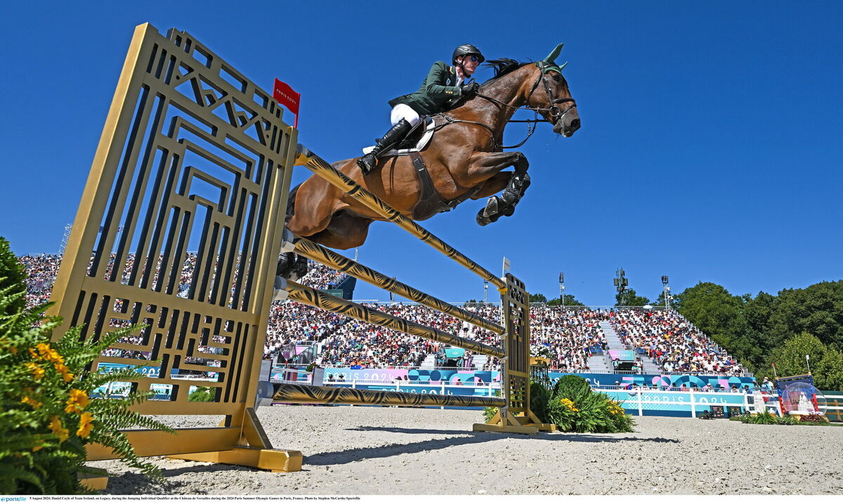 Daniel Coyle of Team Ireland, on Legacy, during the Jumping Individual Qualifier at the Château de Versailles during the 2024 Paris Summer Olympic Games in Paris, France. Photo by Stephen McCarthy/Sportsfile